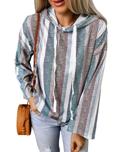 Azura Exchange Striped Textured Knit Hoodie - M