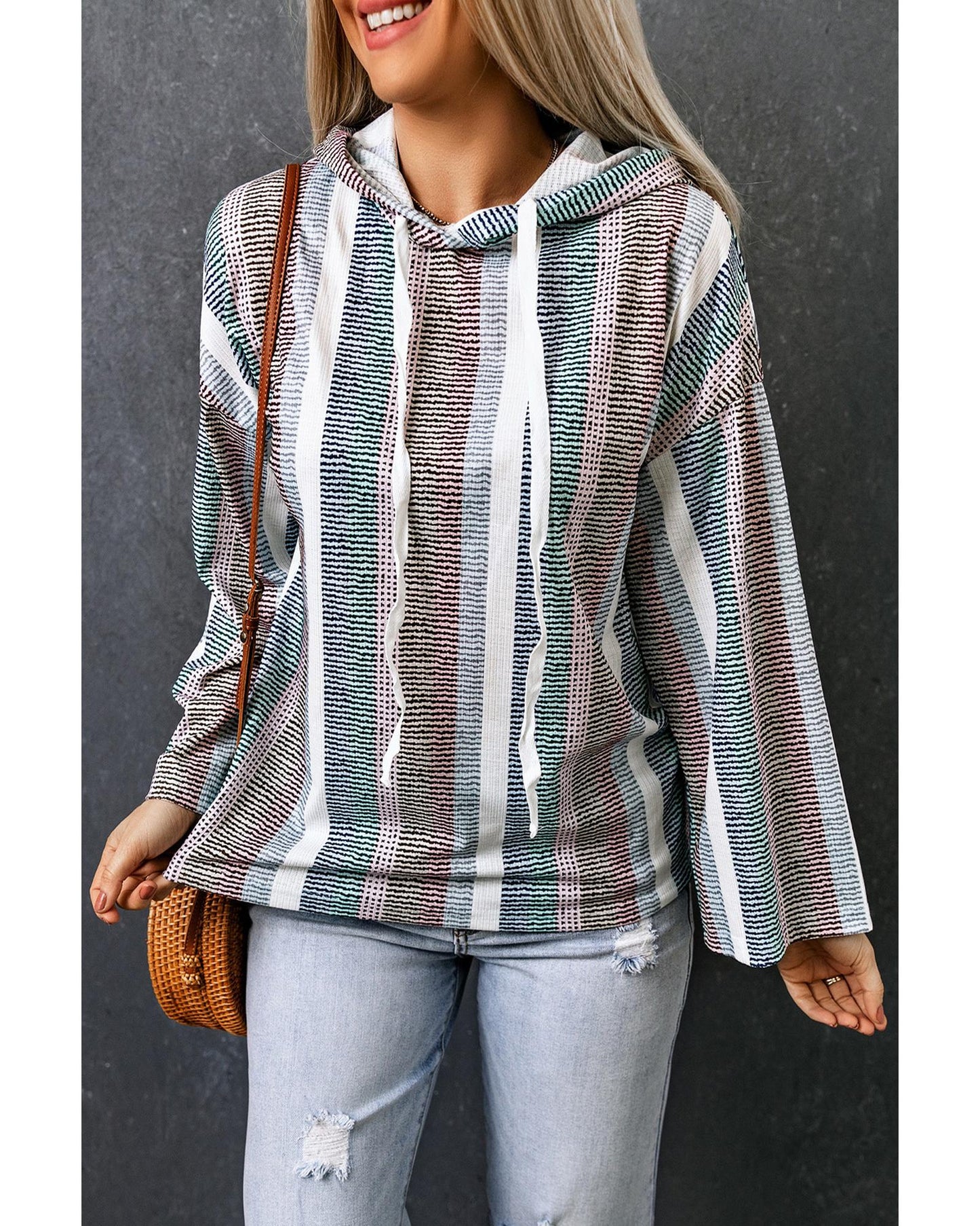 Azura Exchange Striped Textured Knit Hoodie - S