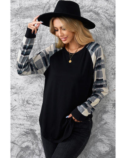 Azura Exchange Plaid Long Sleeves Pullover Top - L