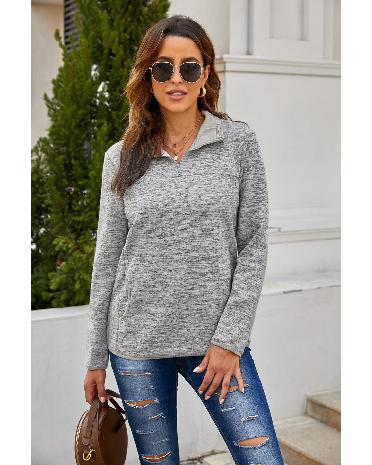 Azura Exchange Quarter Zip Pullover Sweatshirt - L