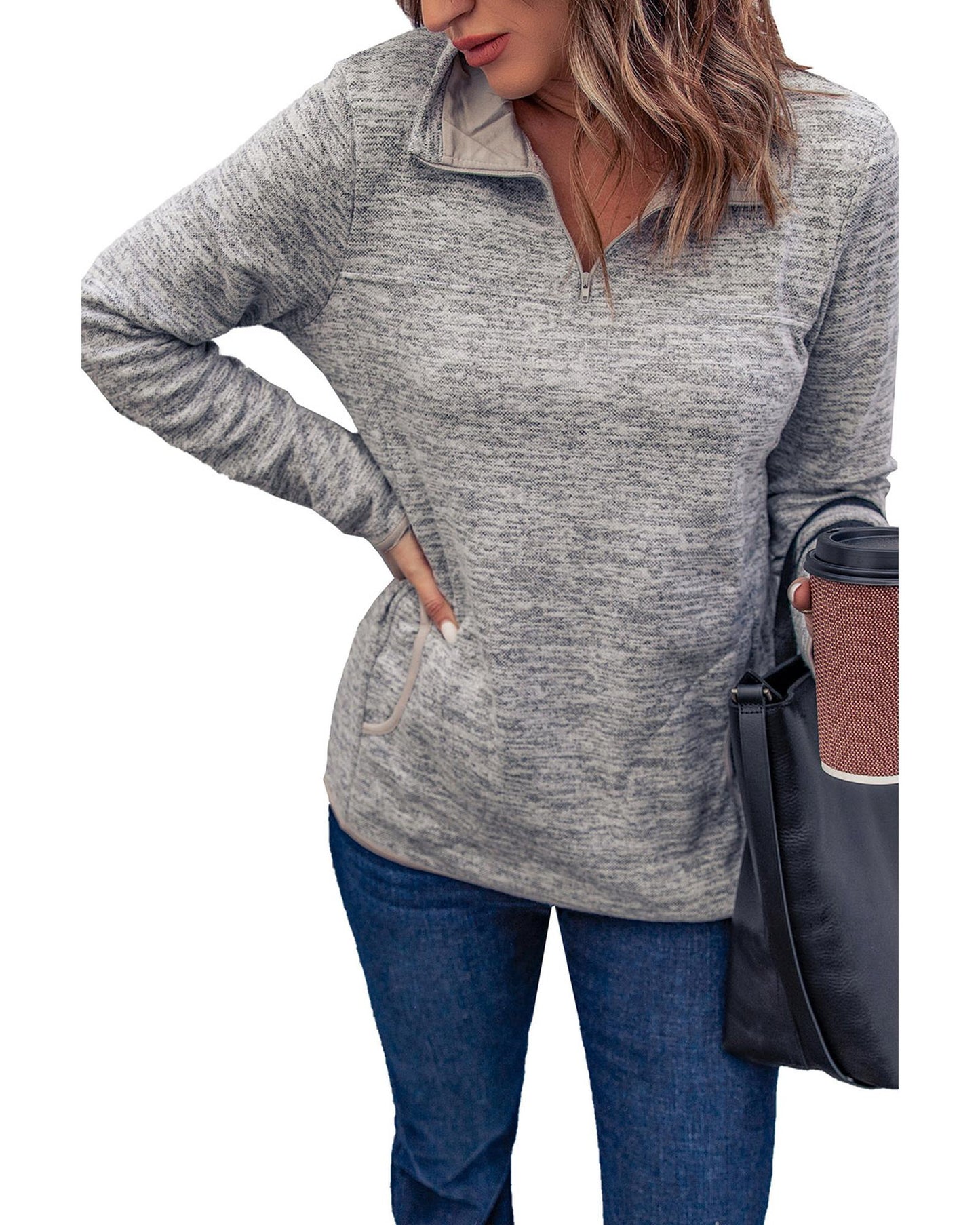 Azura Exchange Quarter Zip Pullover Sweatshirt - L