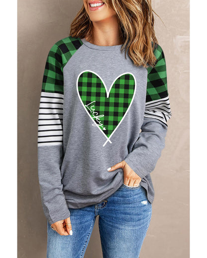 Azura Exchange Plaid Heart Color Block Long Sleeve Top - S