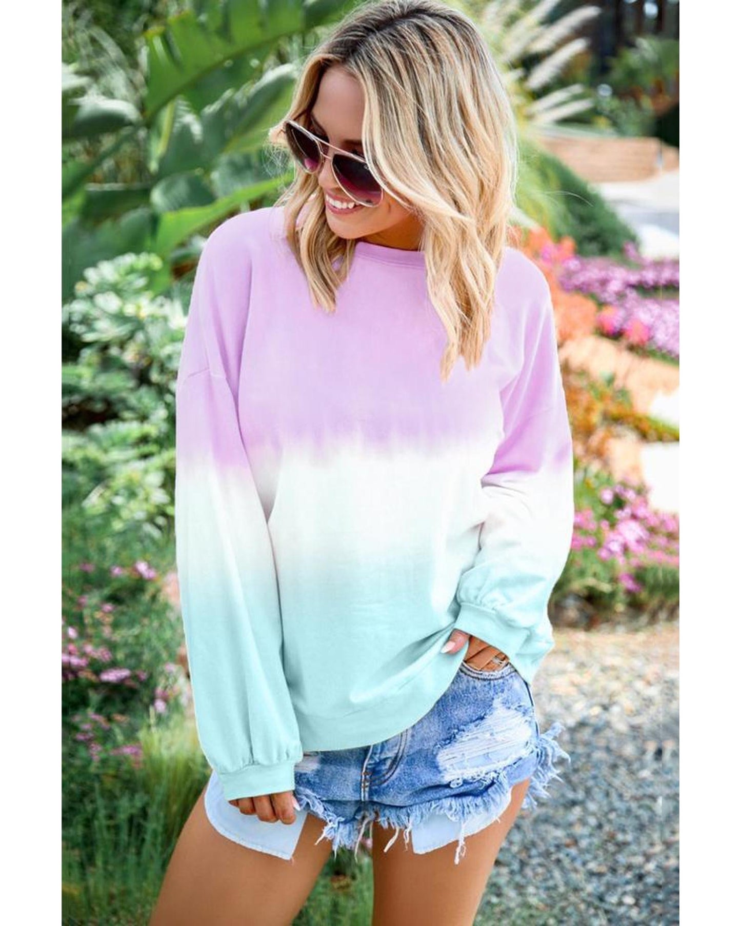 Azura Exchange Color Block Tie Dye Pullover Sweatshirt - S