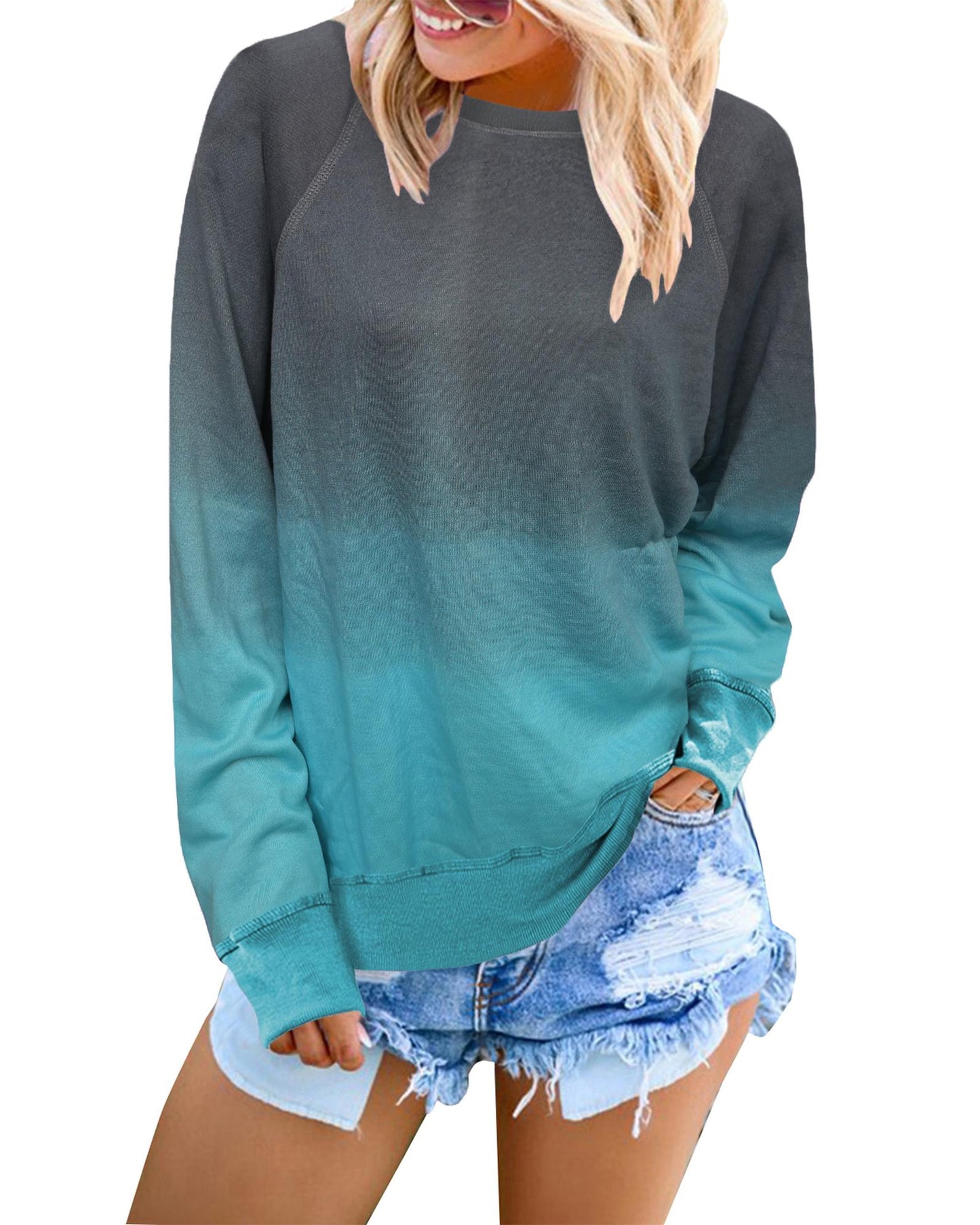 Azura Exchange Crewneck Ombre Long Sleeve Sweatshirt - L