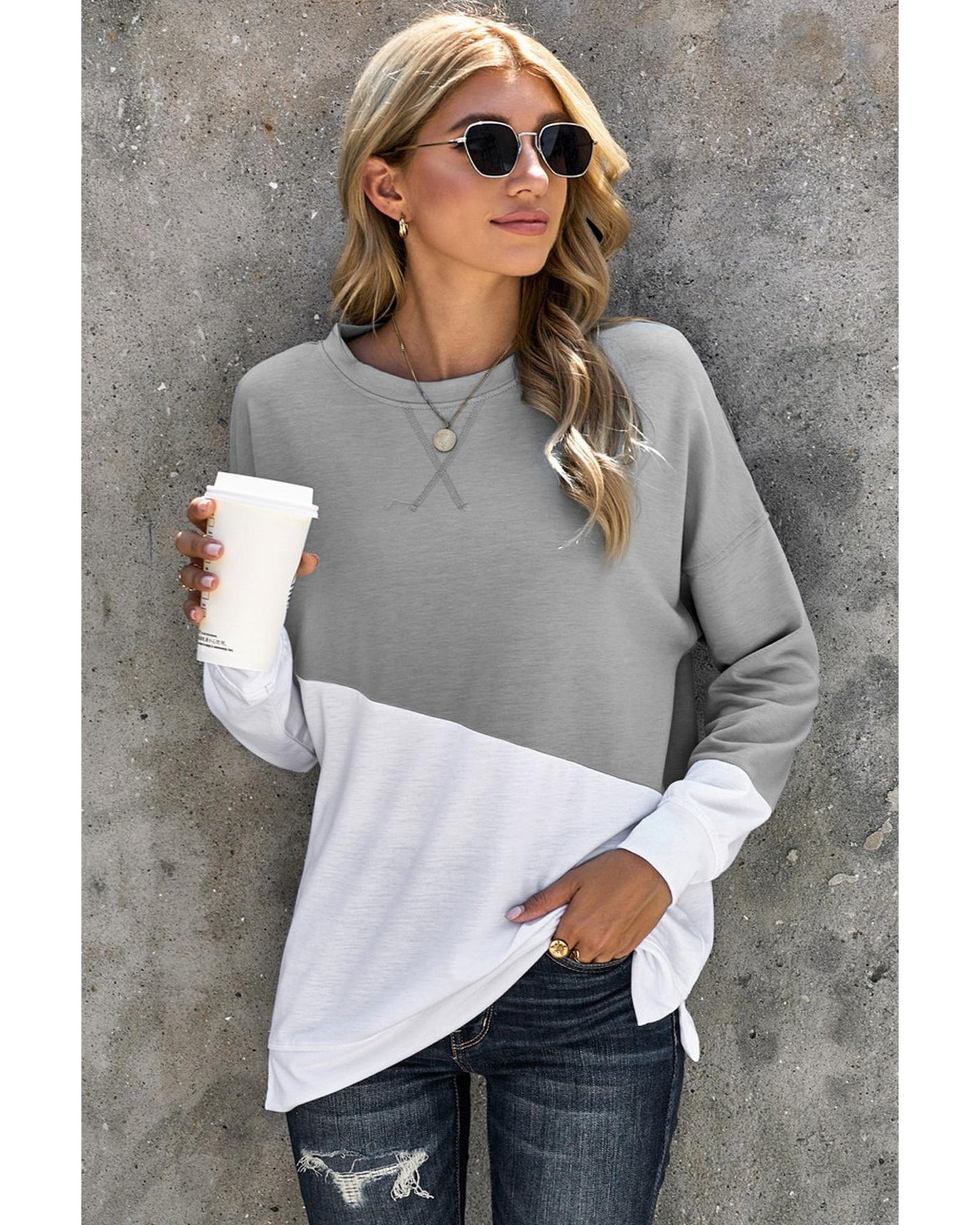 Azura Exchange Patchwork Dropped Shoulder Sweatshirt - L