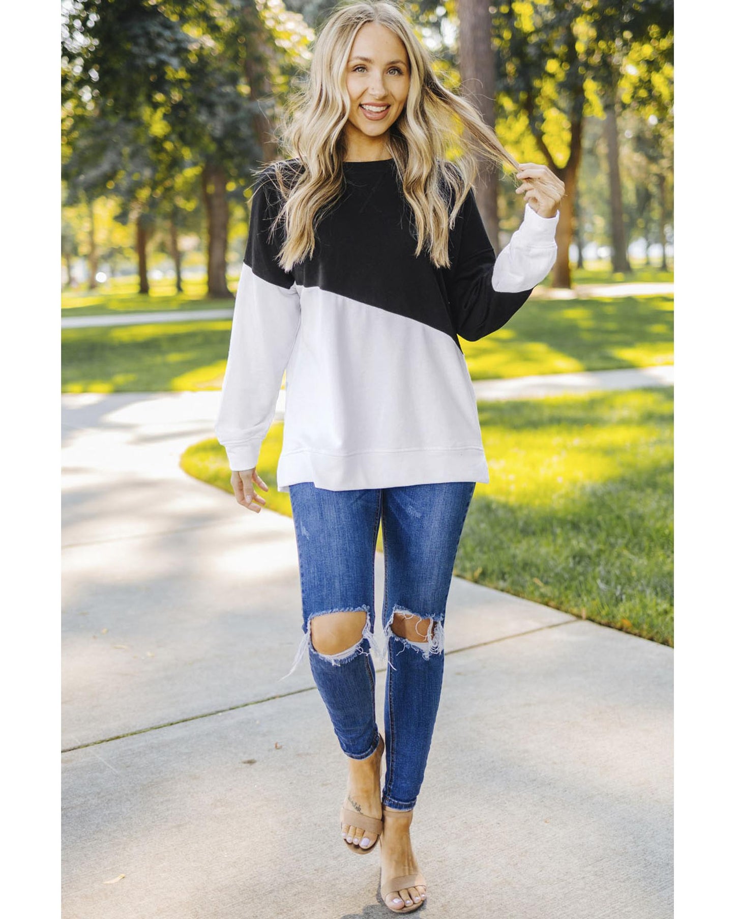 Azura Exchange Patchwork Dropped Shoulder Sweatshirt - M