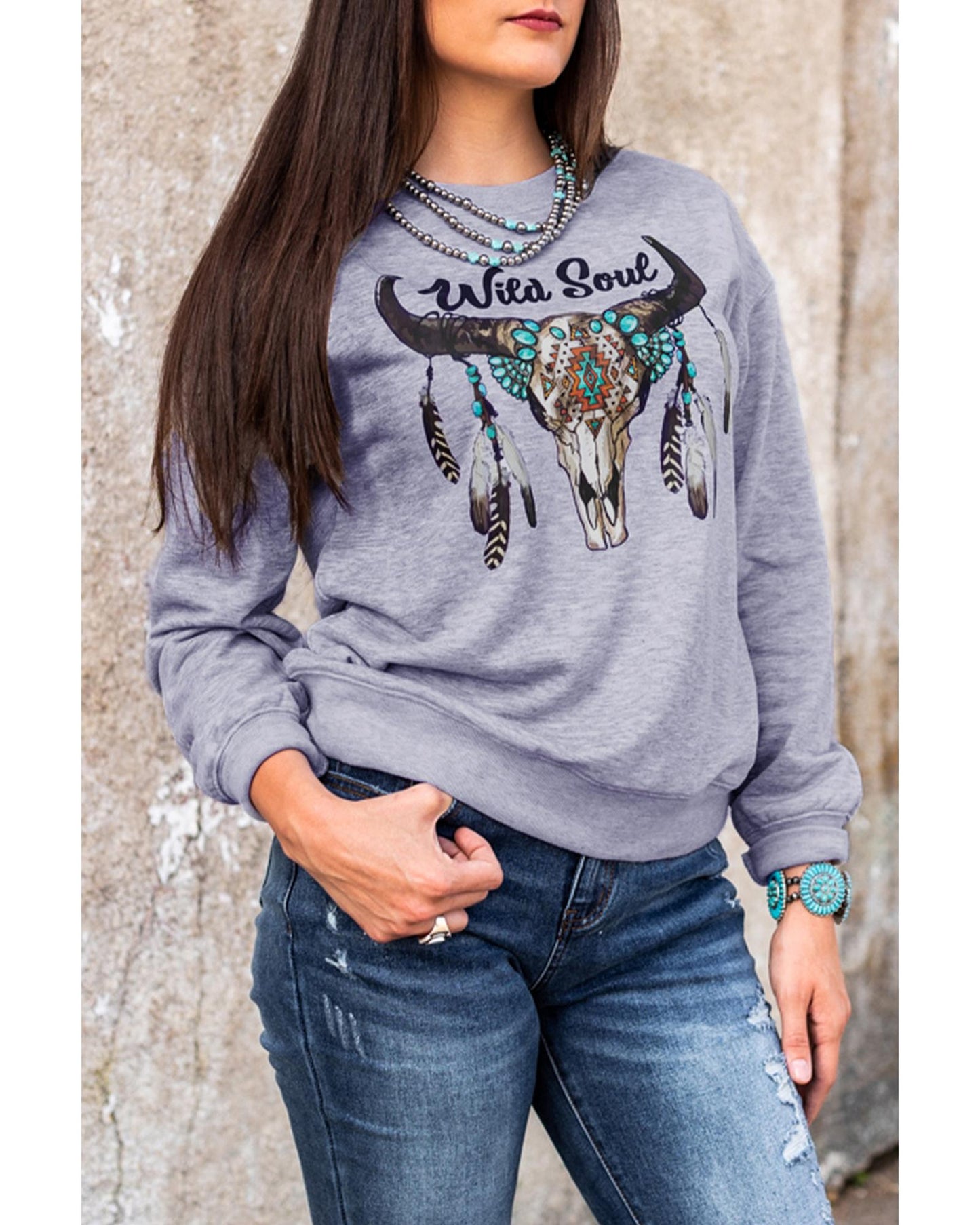 Azura Exchange Wild Soul Western Graphic Print Sweatshirt - L