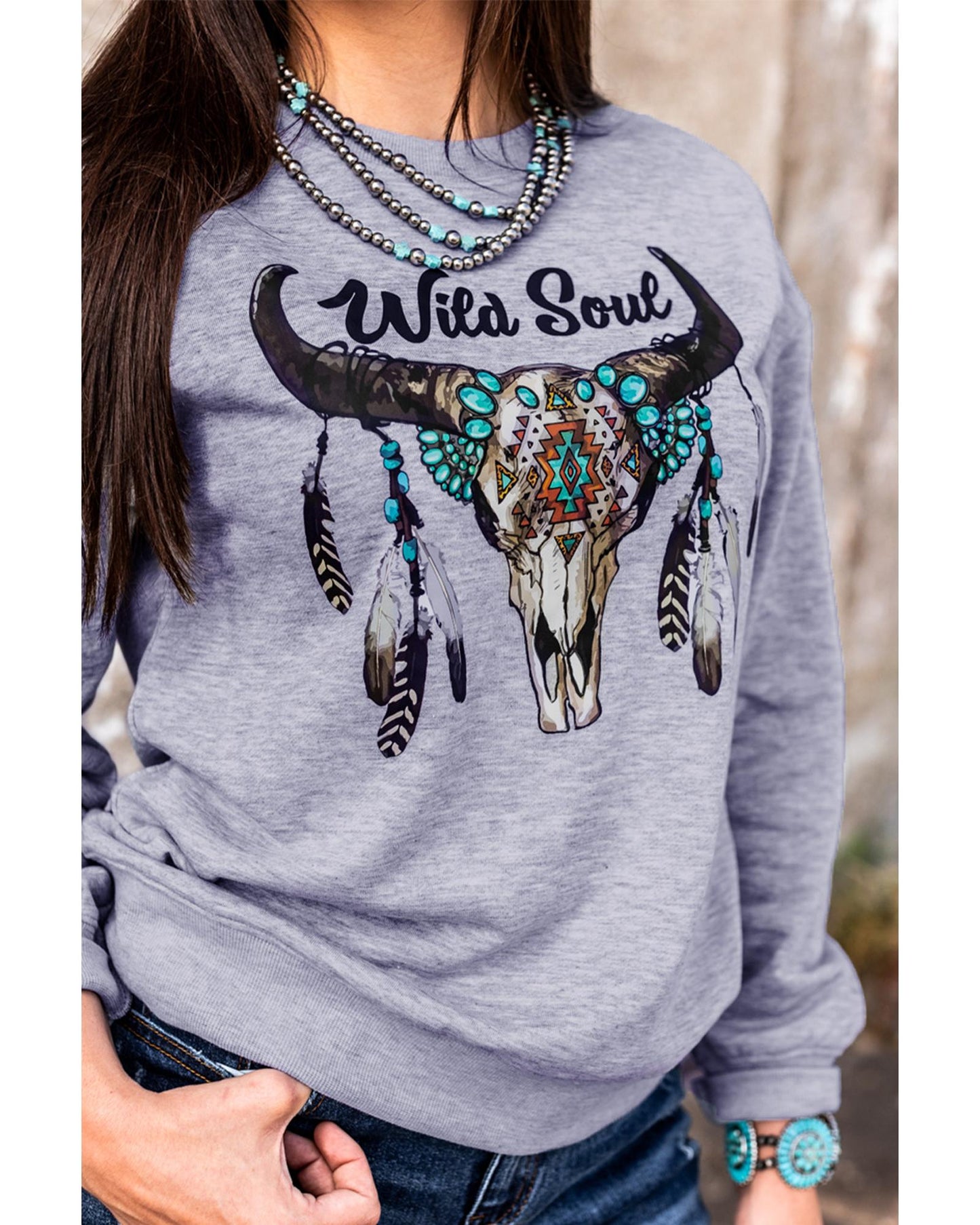 Azura Exchange Wild Soul Western Graphic Print Sweatshirt - S