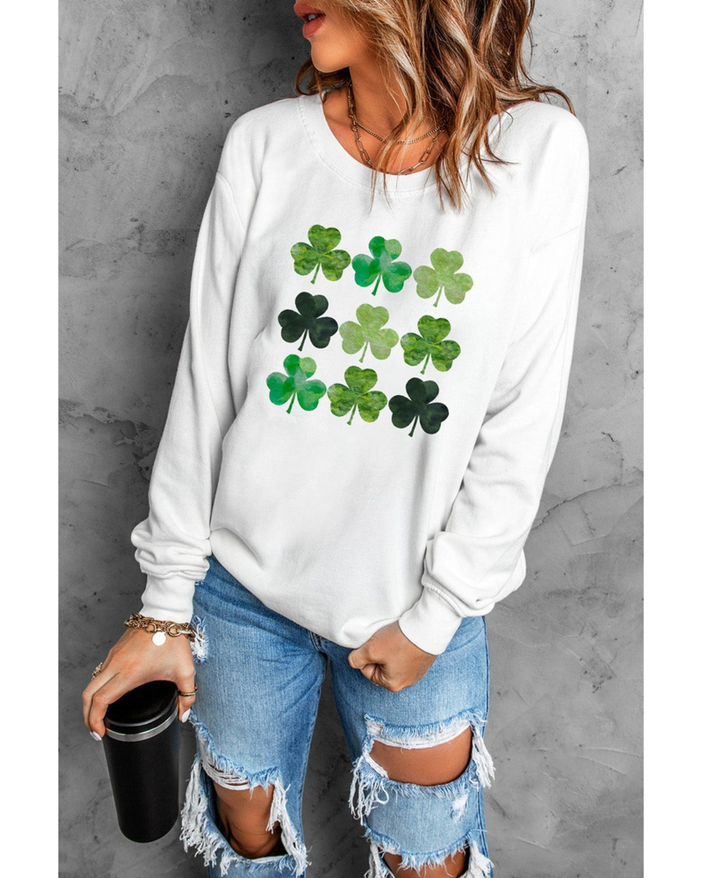 Azura Exchange Clover Print Long Sleeve Sweatshirt - 2XL