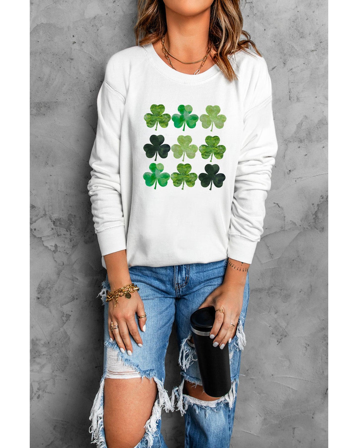 Azura Exchange Clover Print Long Sleeve Sweatshirt - 2XL