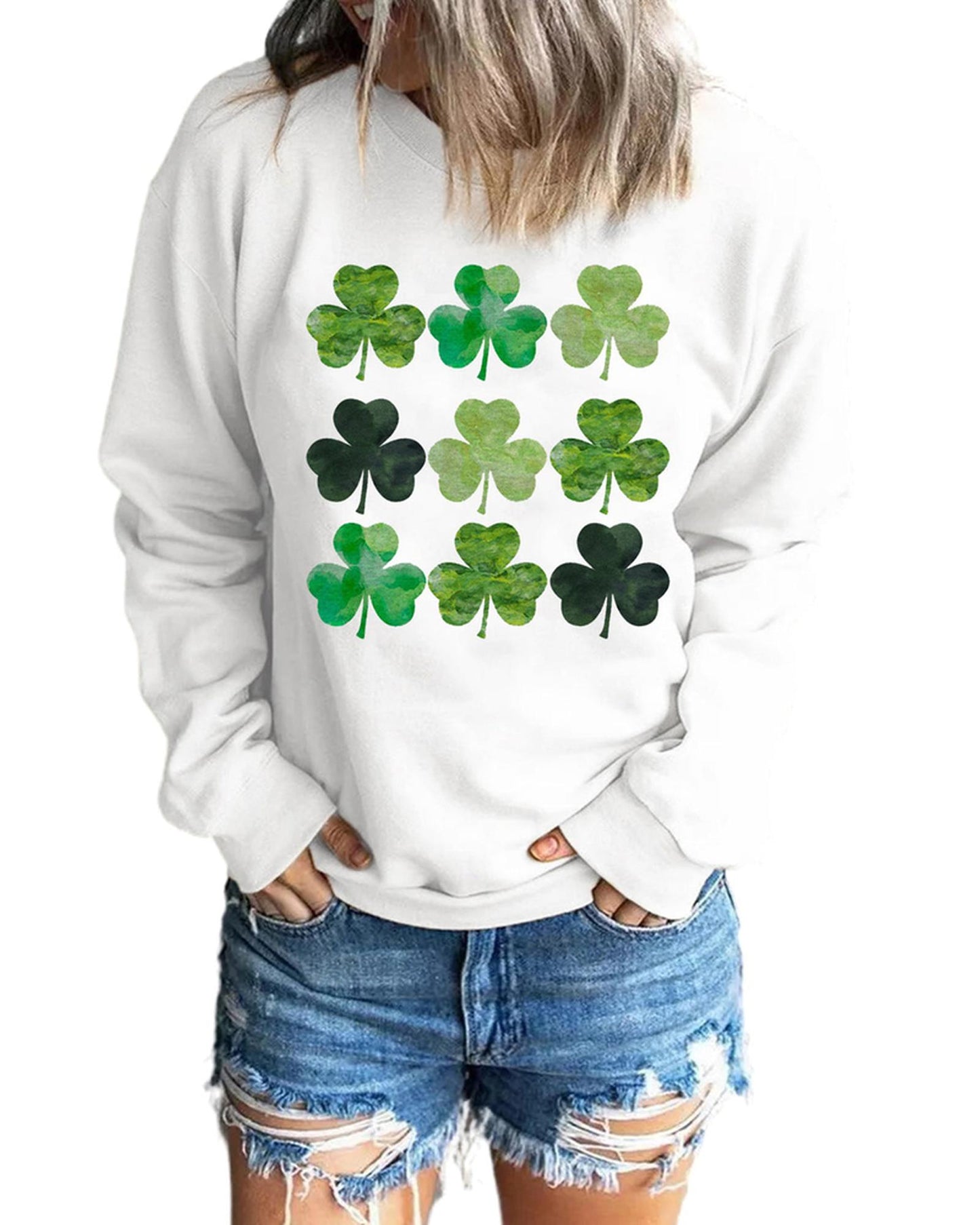 Azura Exchange Clover Print Long Sleeve Sweatshirt - 2XL