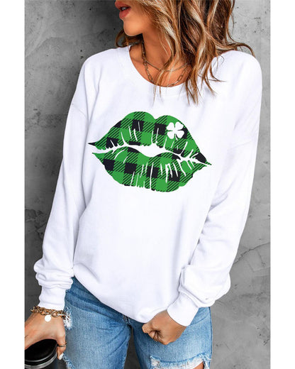 Azura Exchange Plaid Lip Clover Graphic Print Sweatshirt - M