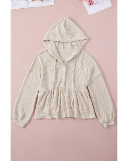 Azura Exchange Waffle Knit Buttons Ruffled Hooded Top - 2XL