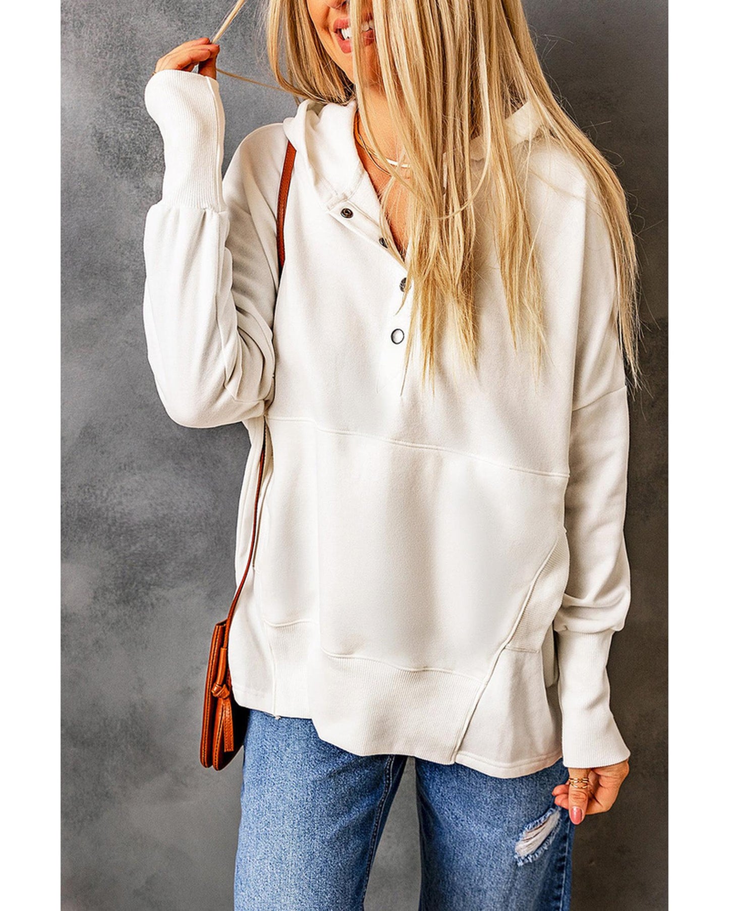 Azura Exchange Batwing Sleeve Henley Hoodie with Pockets - 2XL