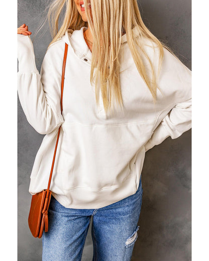 Azura Exchange Batwing Sleeve Henley Hoodie with Pockets - M