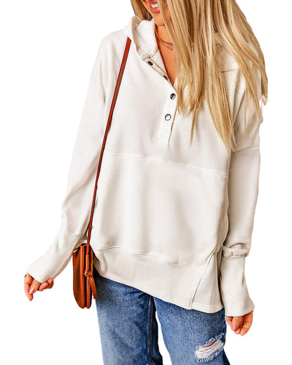 Azura Exchange Batwing Sleeve Henley Hoodie with Pockets - XL