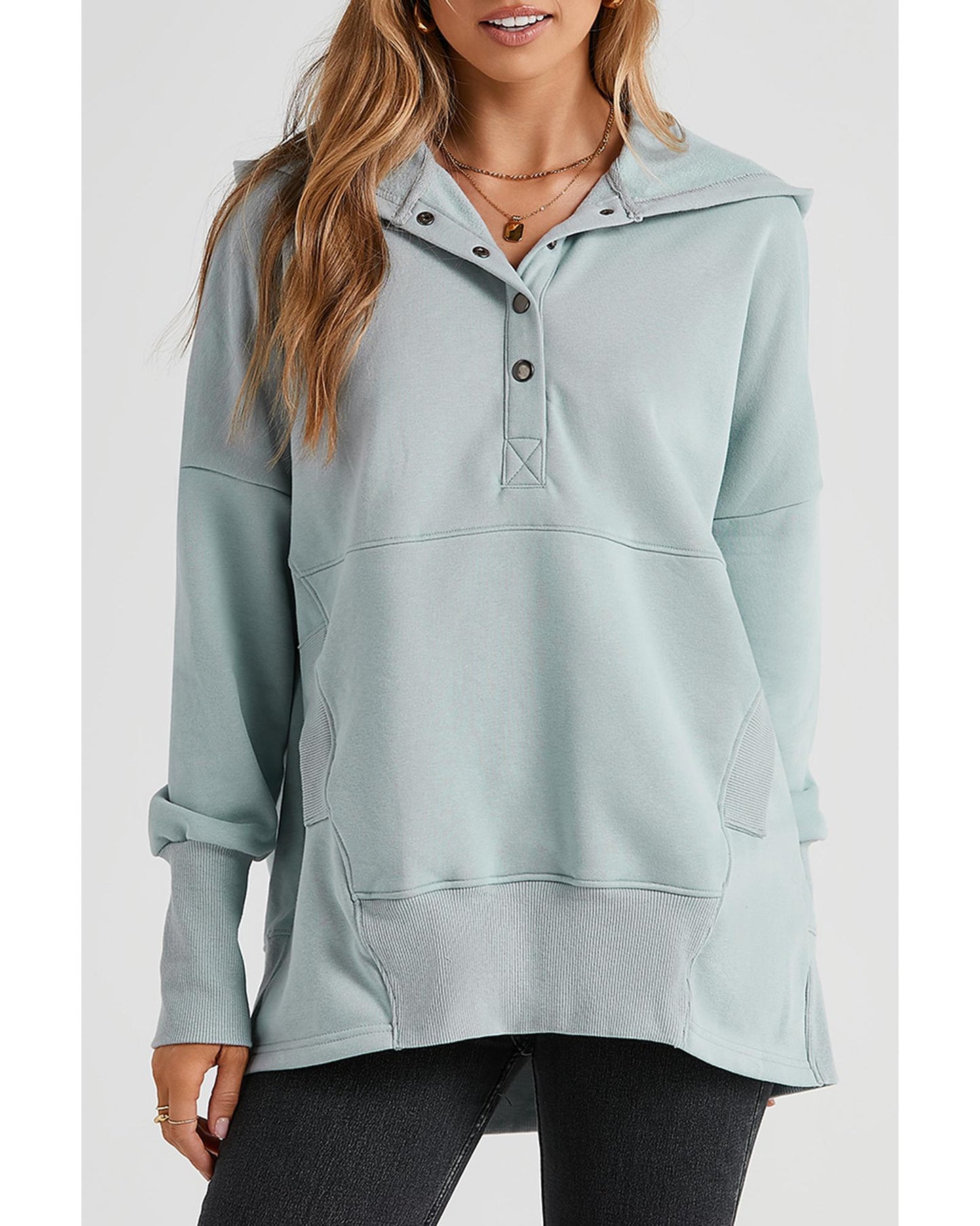 Azura Exchange Batwing Sleeve Pocketed Henley Hoodie - 2XL