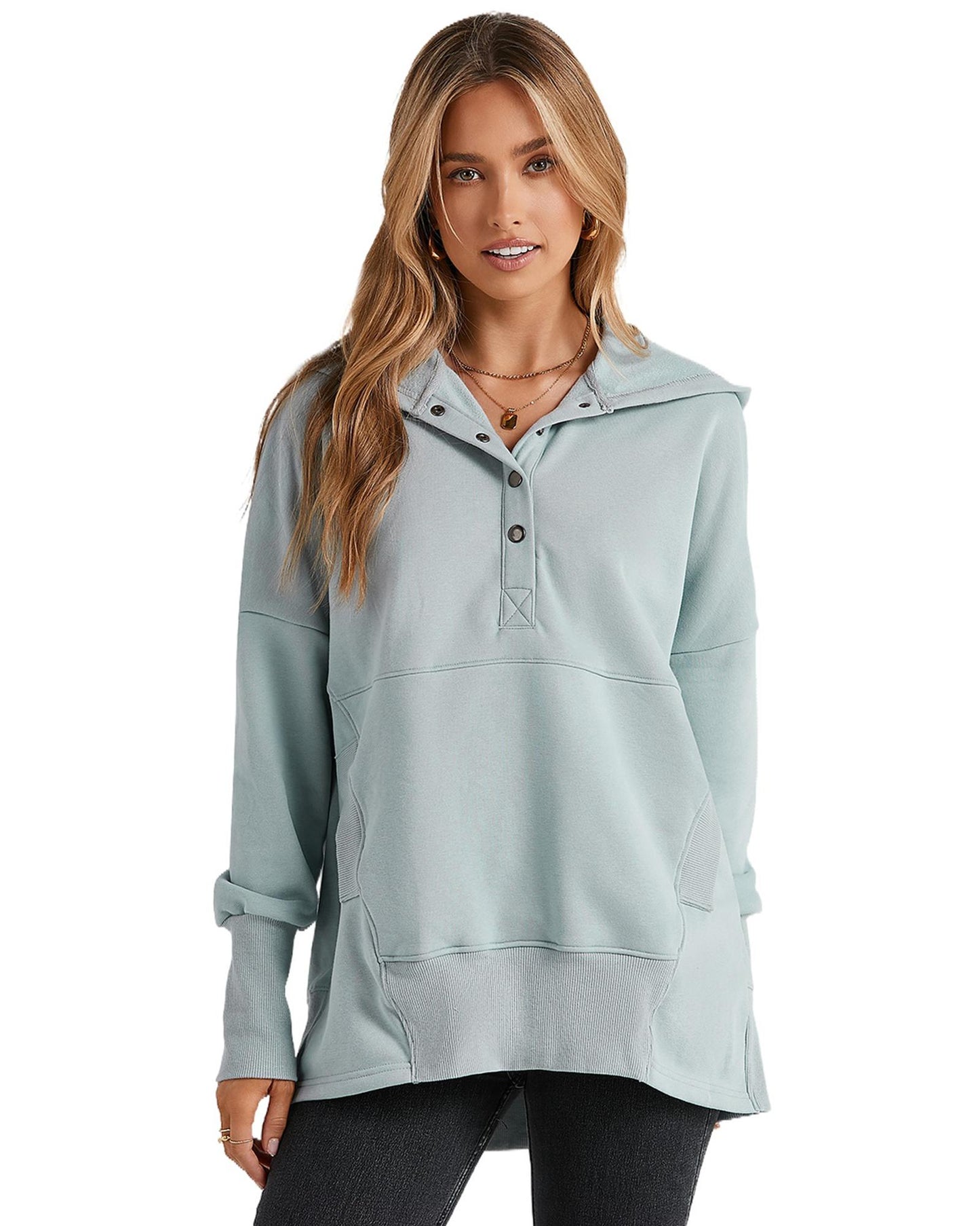 Azura Exchange Batwing Sleeve Pocketed Henley Hoodie - 2XL