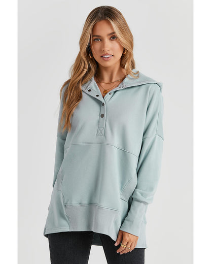 Azura Exchange Batwing Sleeve Pocketed Henley Hoodie - 2XL