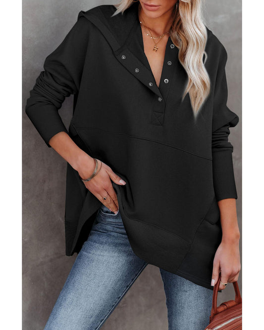 Azura Exchange Batwing Sleeve Hoodie with Pocketed Henley - M