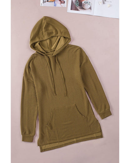 Azura Exchange Ribbed Drawstring Hoodie with Kangaroo Pocket - L