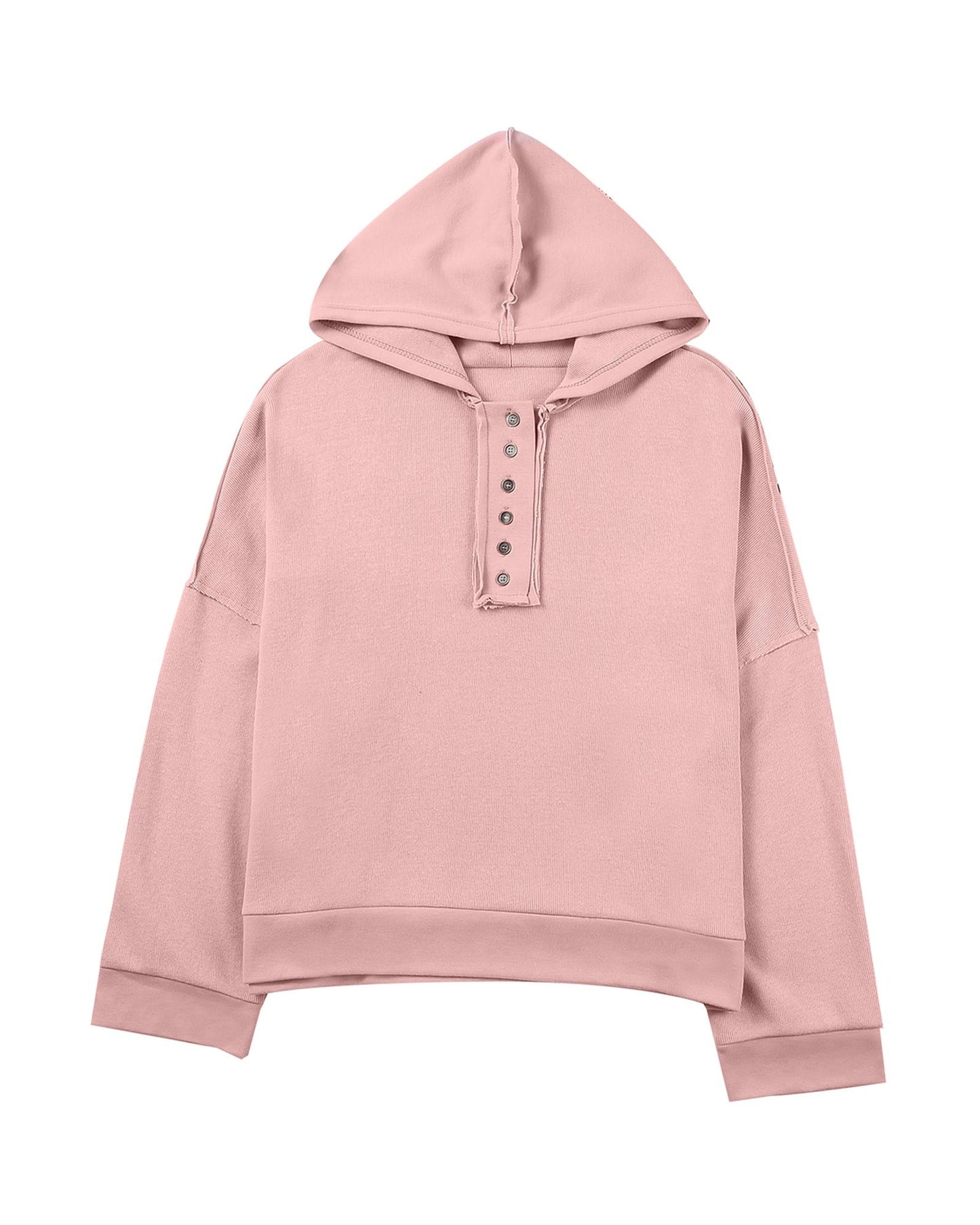 Azura Exchange Button Solid Patchwork Trim Hoodie - M