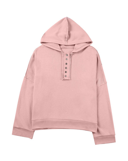 Azura Exchange Button Solid Patchwork Trim Hoodie - M