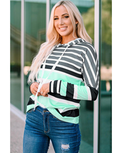 Azura Exchange Striped Drawstring Long Sleeve Hoodie - L