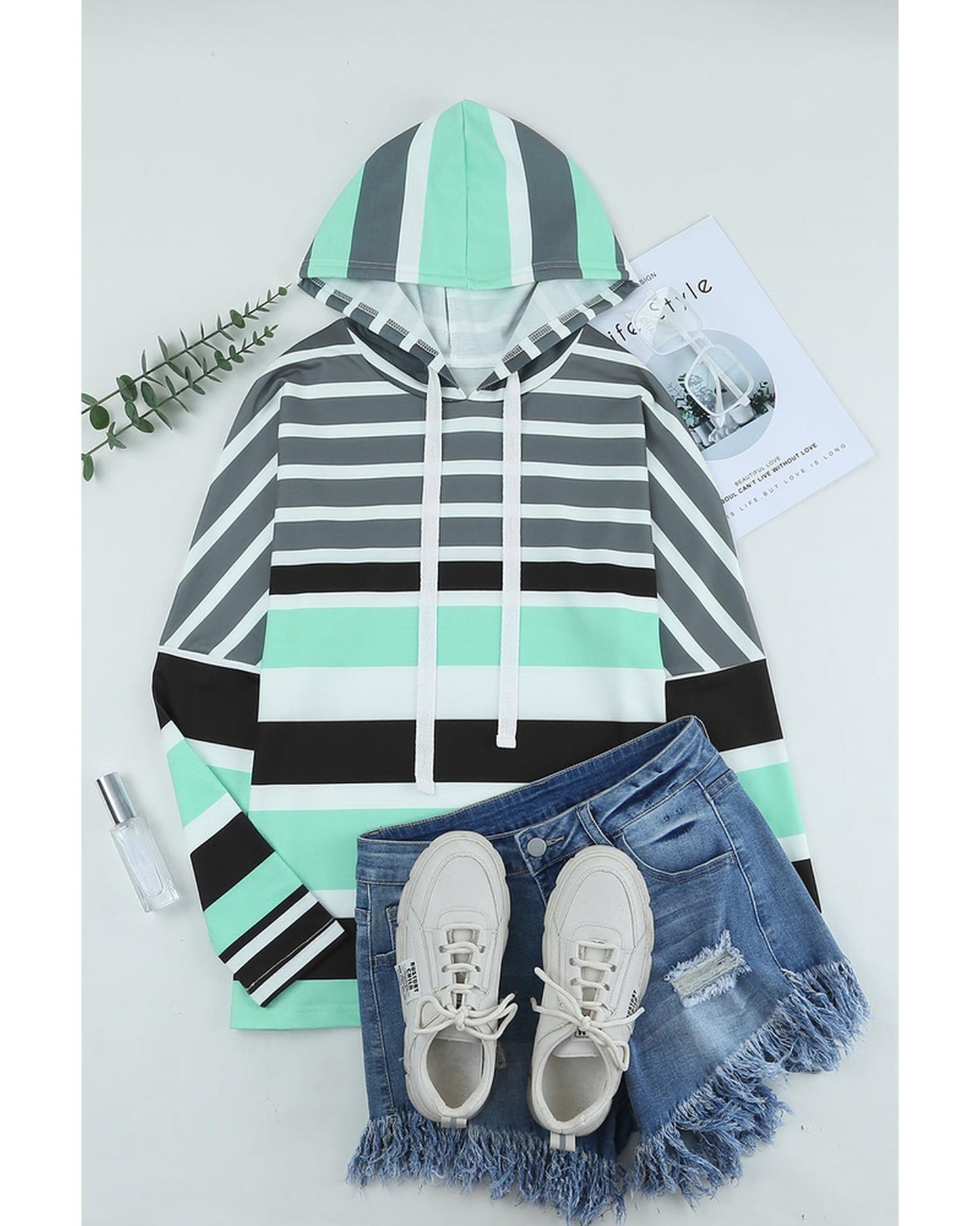 Azura Exchange Striped Drawstring Long Sleeve Hoodie - M