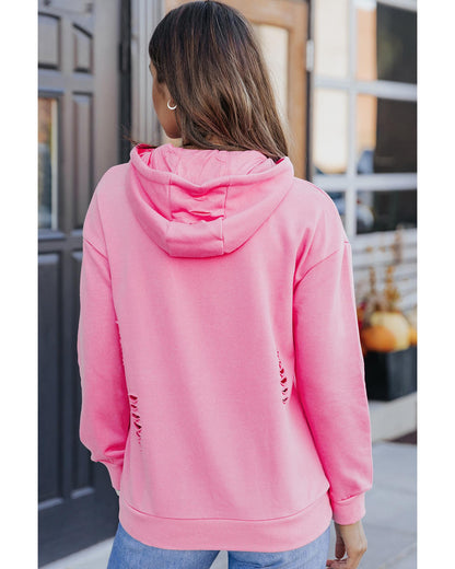 Azura Exchange Ripped Hooded Sweatshirt with Kangaroo Pocket - M