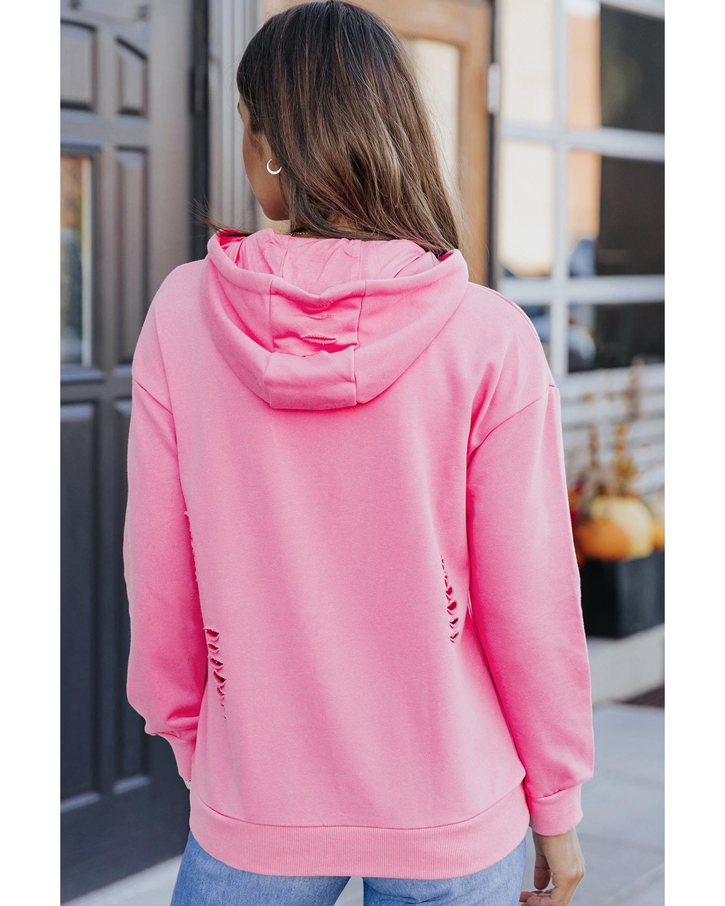 Azura Exchange Ripped Hooded Sweatshirt with Kangaroo Pocket - S