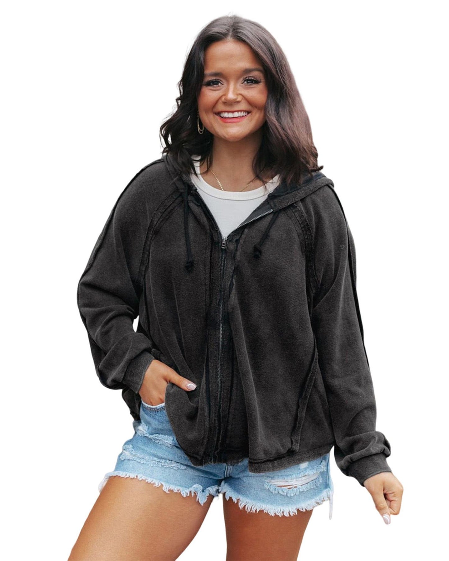 Azura Exchange Oversized Zip Up Hoodie with Pockets - M