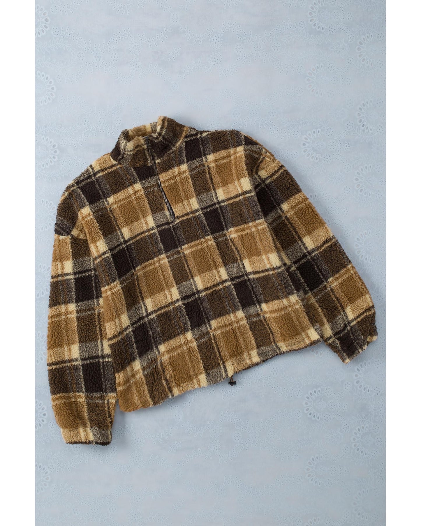 Azura Exchange Plaid Pattern Fleece Sweatshirt with Zip Collar - 2XL