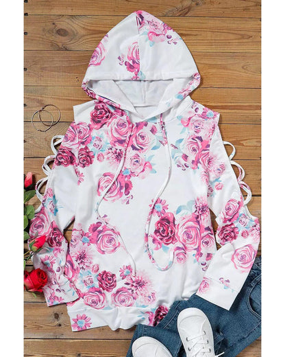 Azura Exchange Floral Print Cold Shoulder Hoodie - M