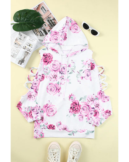 Azura Exchange Floral Print Cold Shoulder Hoodie - M