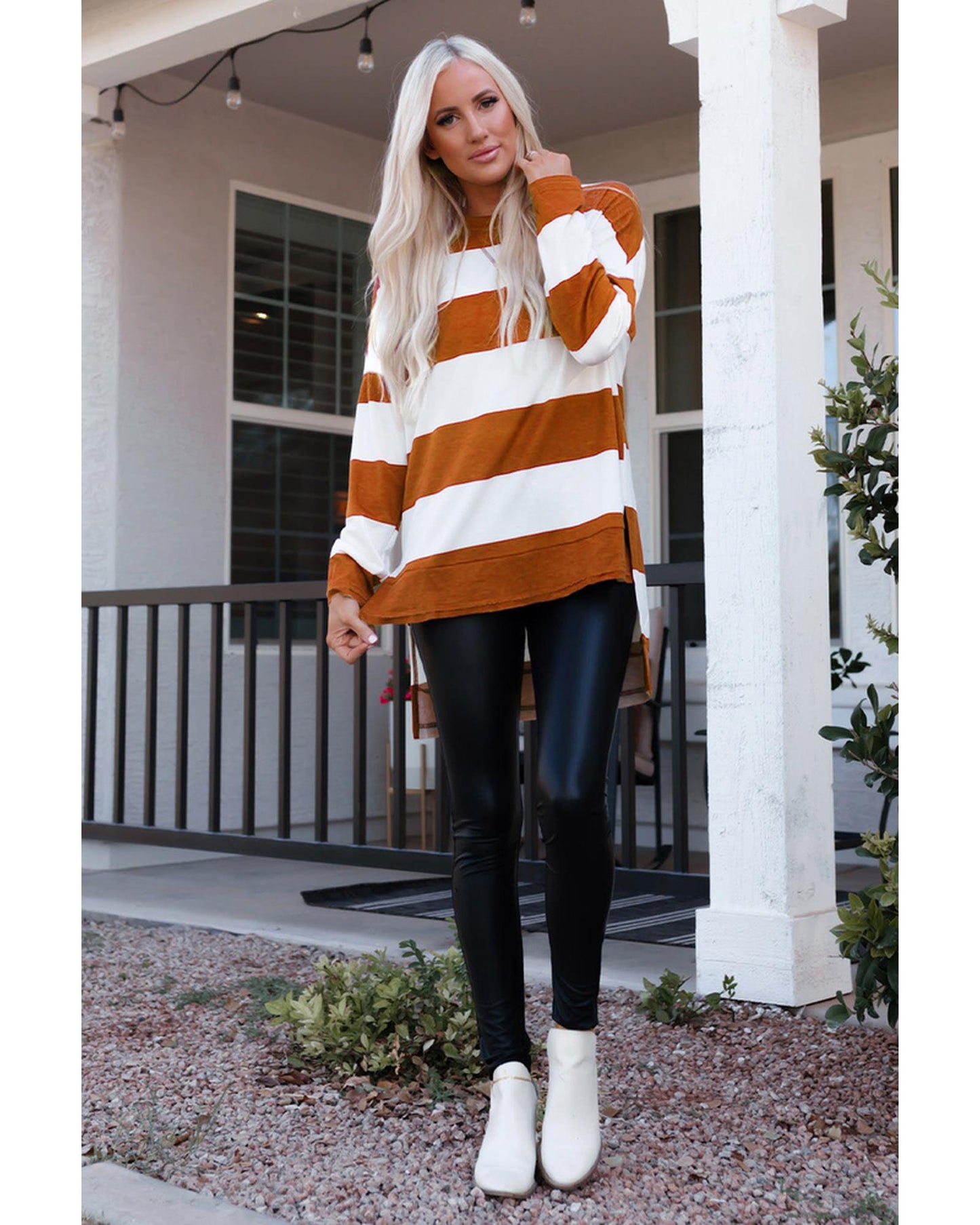 Azura Exchange Drop Shoulder Striped Sweatshirt - L