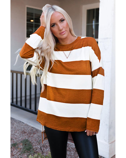 Azura Exchange Drop Shoulder Striped Sweatshirt - L