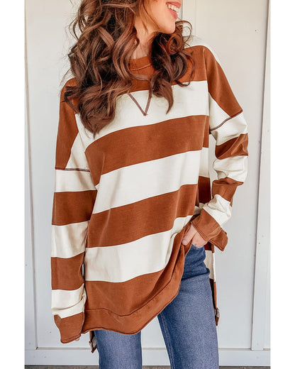 Azura Exchange Drop Shoulder Striped Sweatshirt - XL