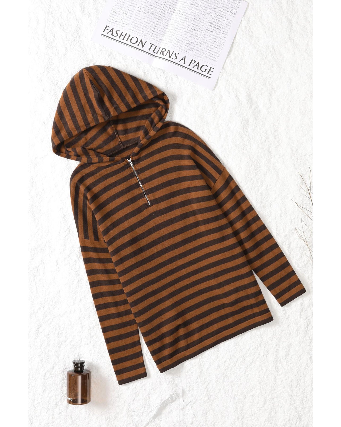 Azura Exchange Striped Knit Quarter Zip Hoodie - 2XL