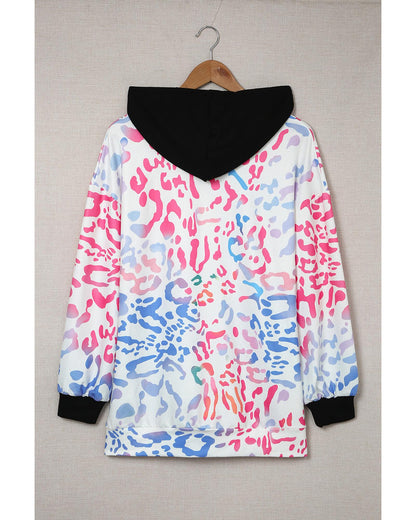 Azura Exchange Leopard Drawstring Hoodie with Colorful Splicing - L