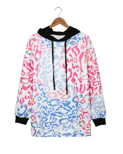 Azura Exchange Leopard Drawstring Hoodie with Colorful Splicing - L