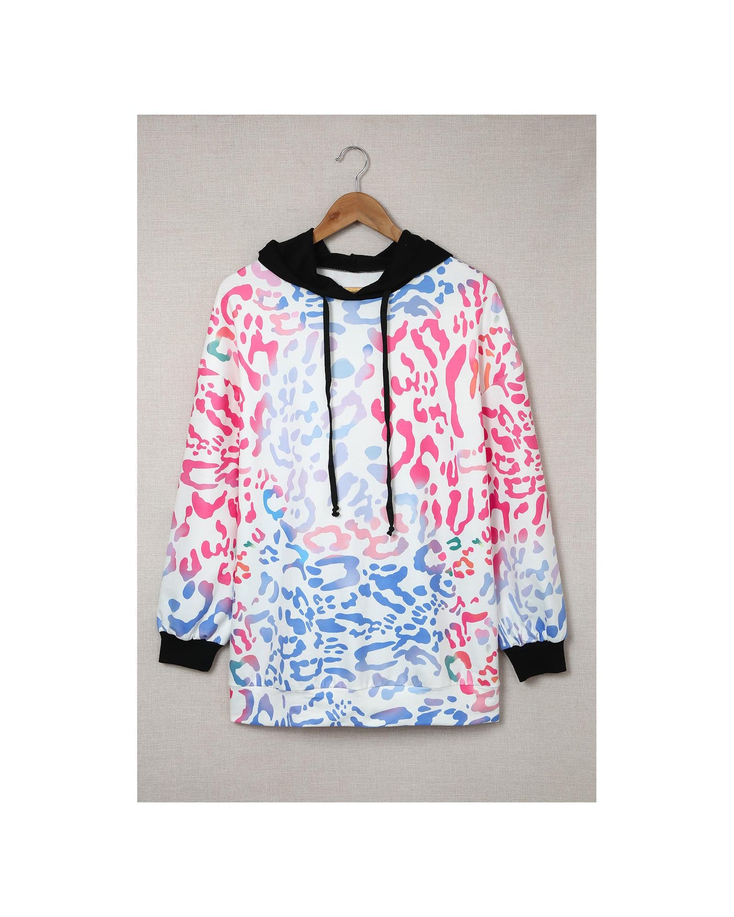 Azura Exchange Leopard Drawstring Hoodie with Colorful Splicing - L