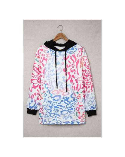 Azura Exchange Leopard Drawstring Hoodie with Colorful Splicing - L