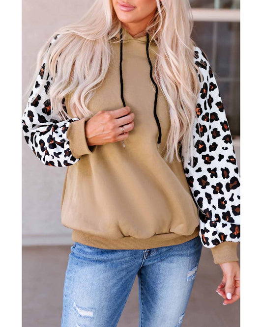 Azura Exchange Leopard Bishop Sleeve Hooded Sweatshirt - L