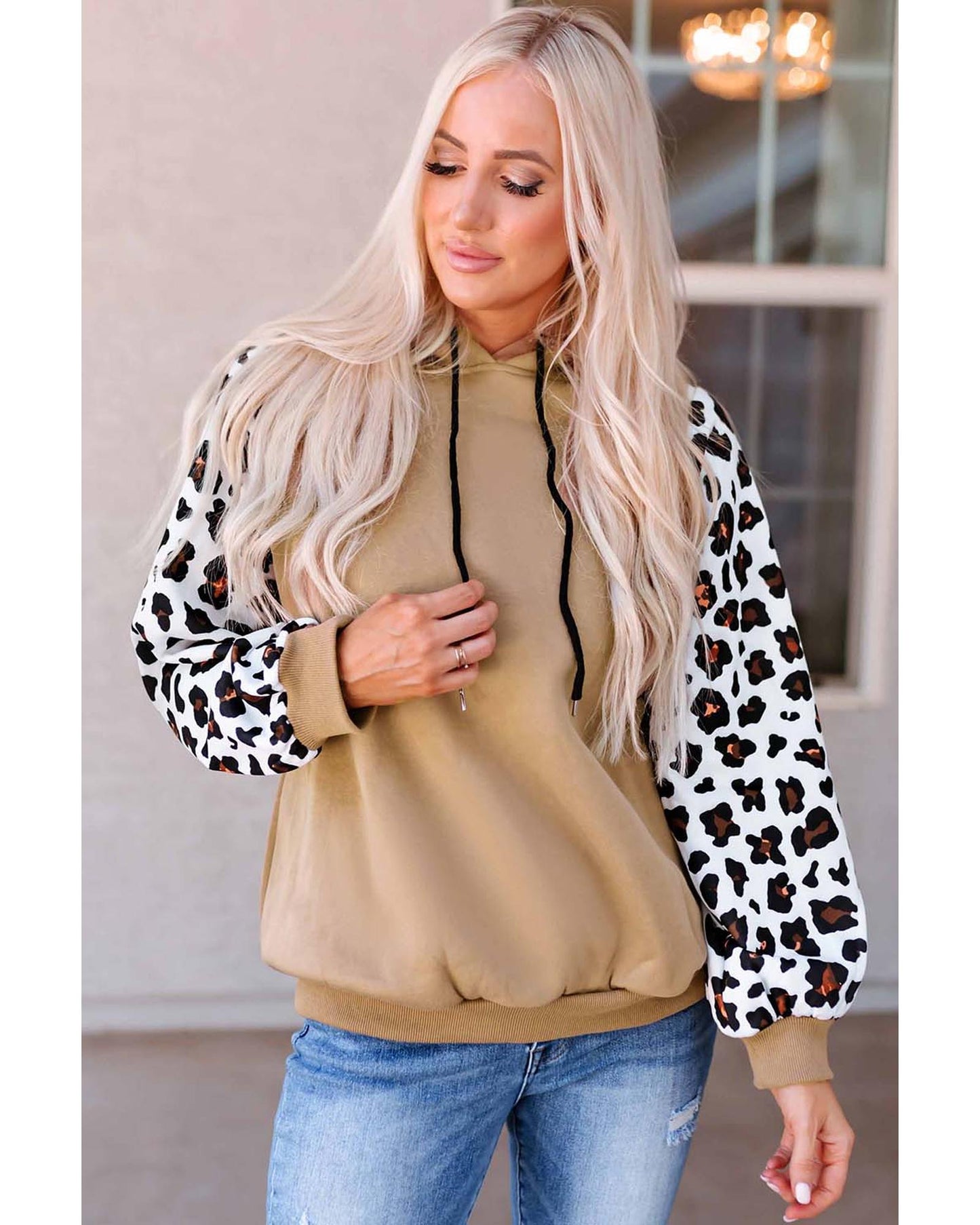 Azura Exchange Leopard Bishop Sleeve Hooded Sweatshirt - L