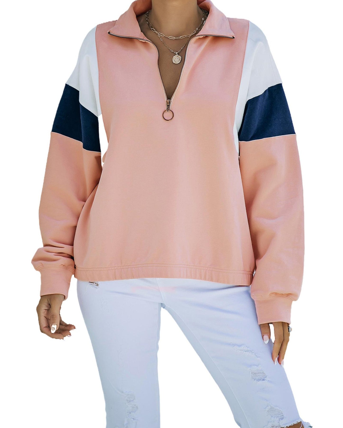 Azura Exchange Patch Bicep Quarter Zip Sweatshirt - M