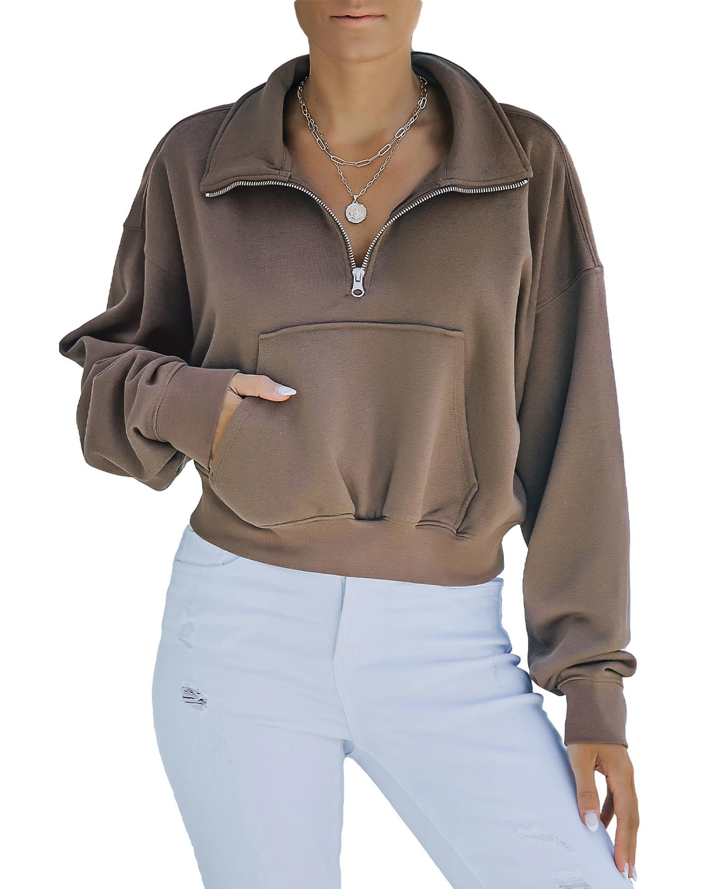 Azura Exchange Zipped Cropped Sweatshirt with Pocket - 2XL