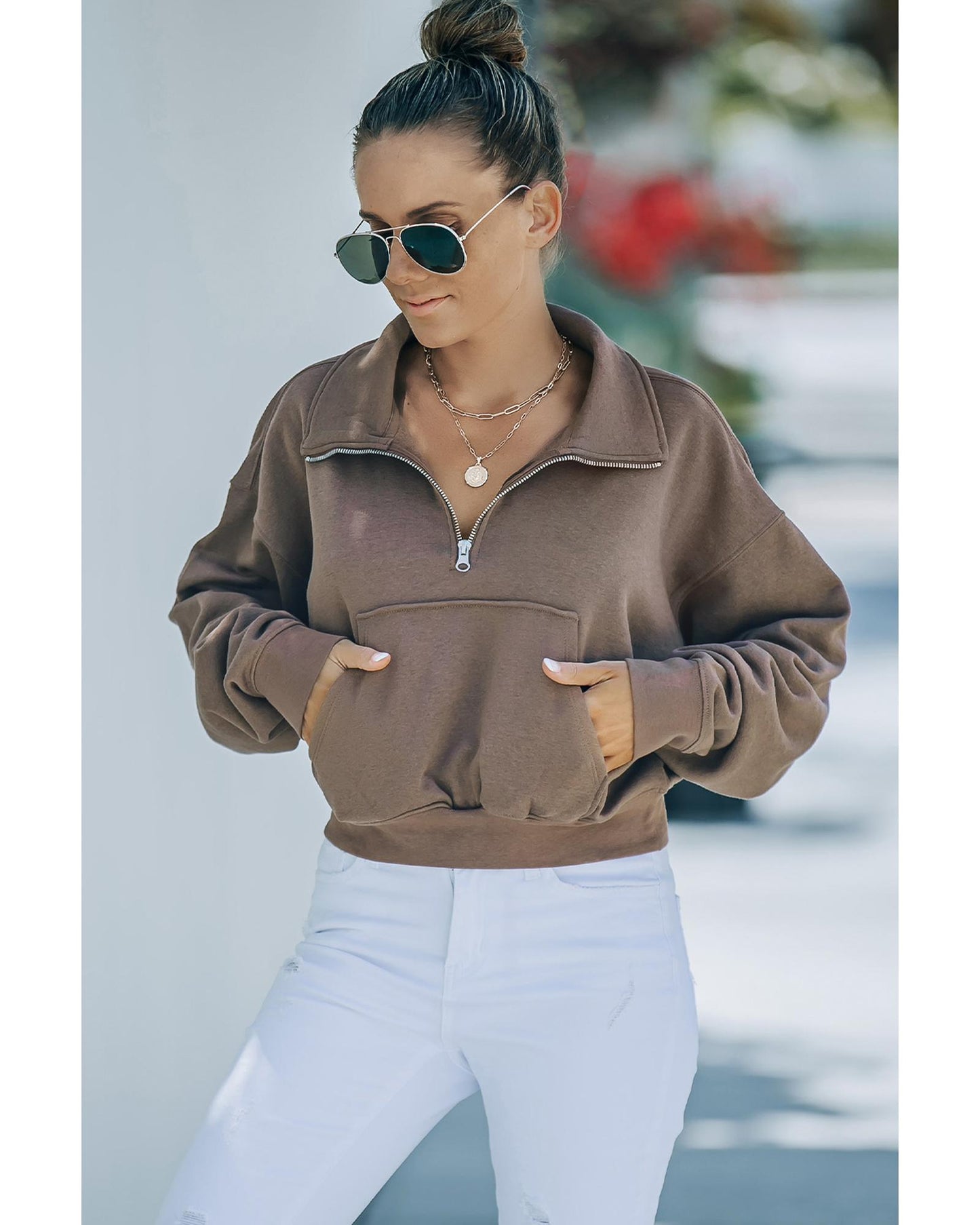 Azura Exchange Zipped Cropped Sweatshirt with Pocket - 2XL