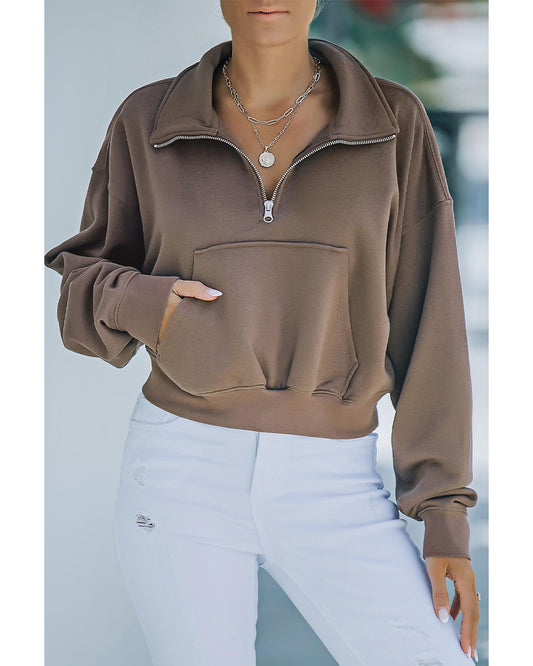 Azura Exchange Zipped Cropped Sweatshirt with Pocket - L