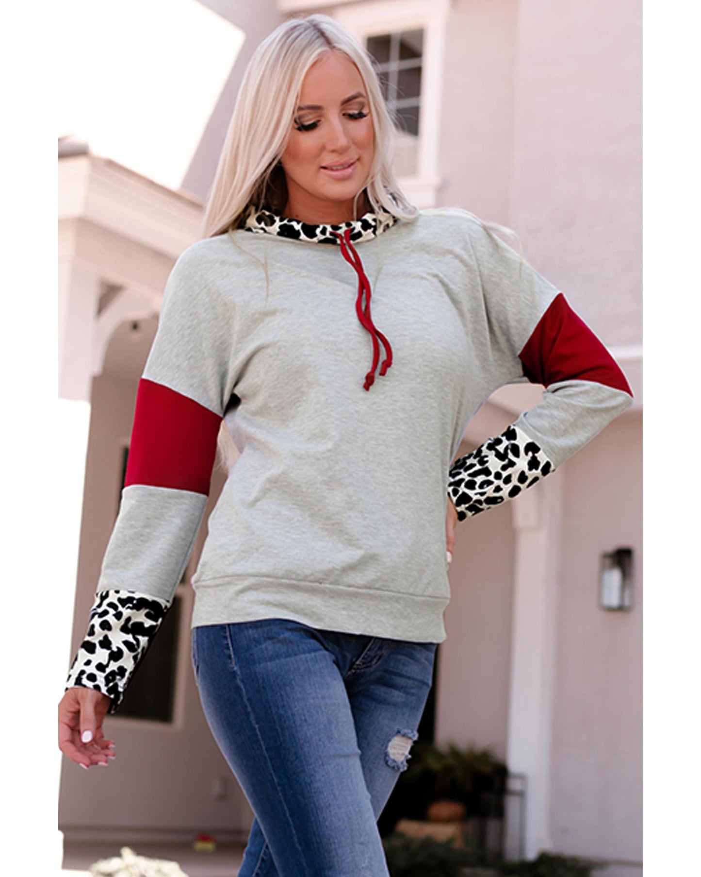 Azura Exchange Cowl Neck Drop Shoulder Sweatshirt with Splicing Sleeves - M